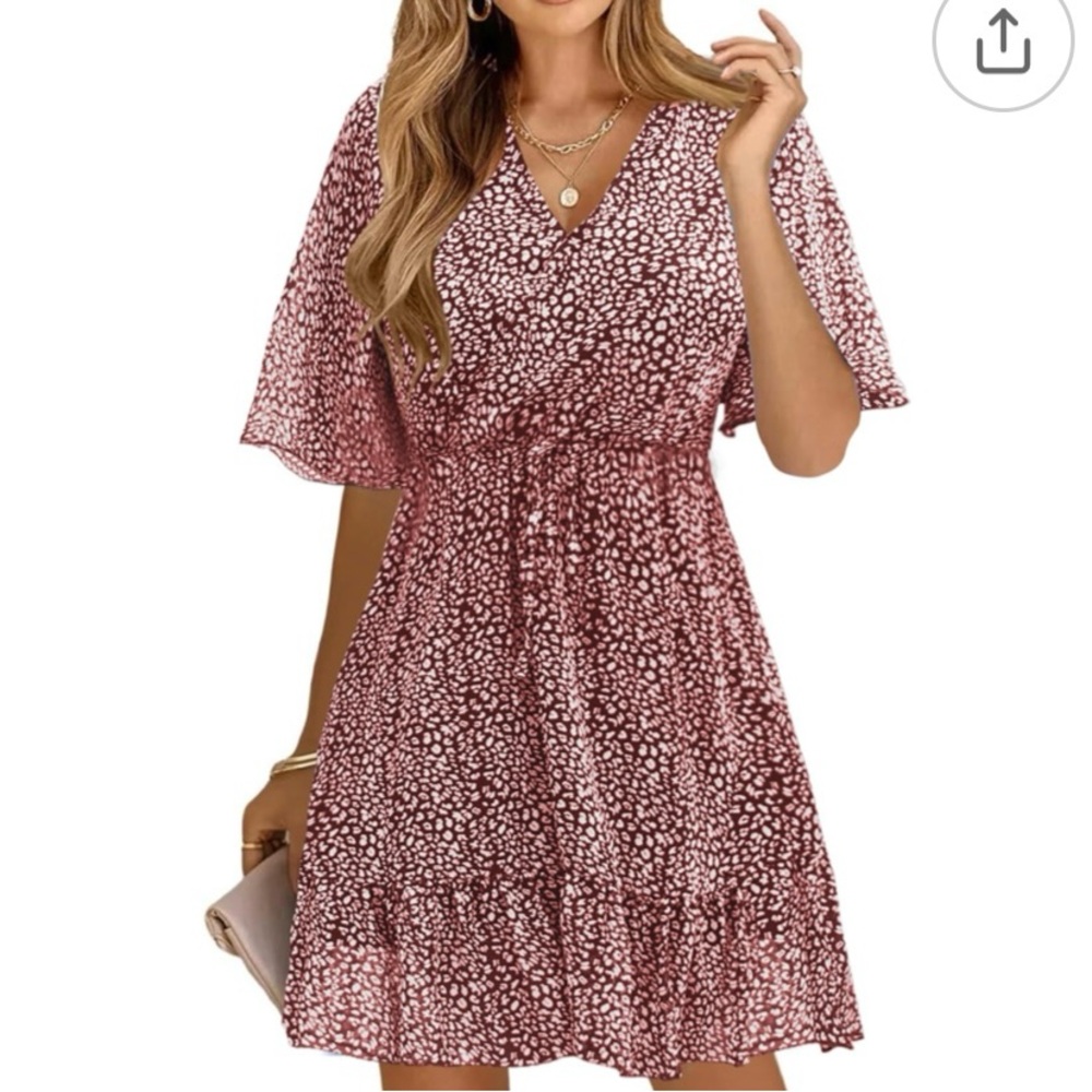 Elegant Pink Patterned Sun Dress new